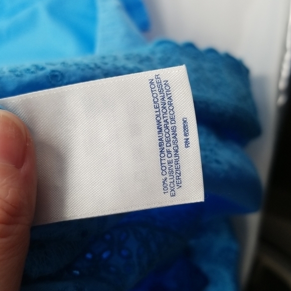 Land's End SZ XL Tunic Top Blue Cap Sleeves & Eyelet Perforated Hem Lightweight - Picture 9 of 10